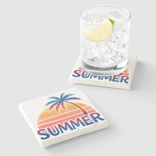 Sommerretro-Sonnenuntergang Steinuntersetzer (Seitenansicht)