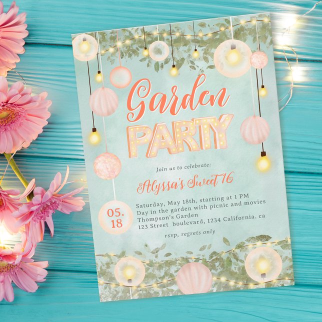 Sommerretro Whimsical Garden Party Sweet 16 Einladung (Von Creator hochgeladen)