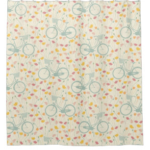 Sommerrosa Gelbe Blumen Blaues Radmuster Duschvorhang
