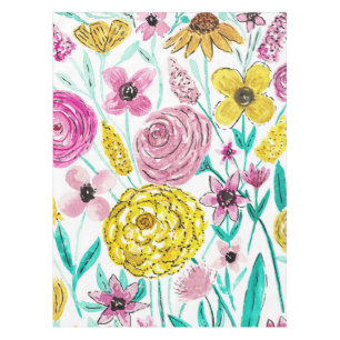 Sommerrosa Gelbe Blumen Wasserfarben Muster Tischdecke