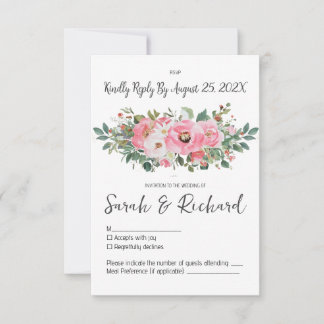Sommerrosa Hochzeit mit floralen Wasserfarben RSVP Karte