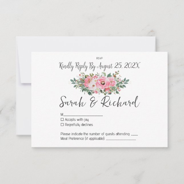 Sommerrosa Hochzeit mit floralen Wasserfarben RSVP Karte (Vorderseite)