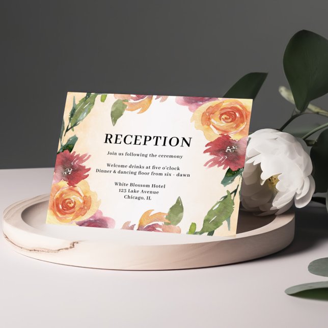 Sommerrote Orange Florale Empfangs Karte (Von Creator hochgeladen)