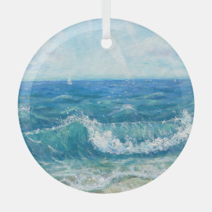 Sommersaison, blaue Wellen, Acrylmalerei. Ornament Aus Glas