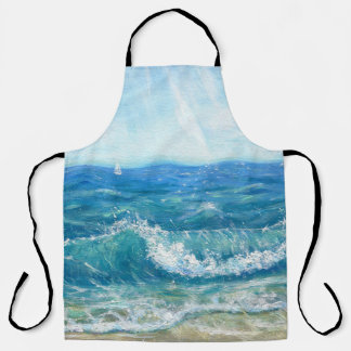 Sommersaison, blaue Wellen, Acrylmalerei. Schürze