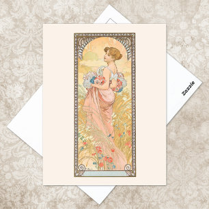 Sommersaison Illustration Alphonse Mucha Postkarte
