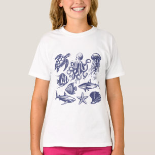 Sommerschildkröte Fischhaie Oktopus Seashell T-Shirt