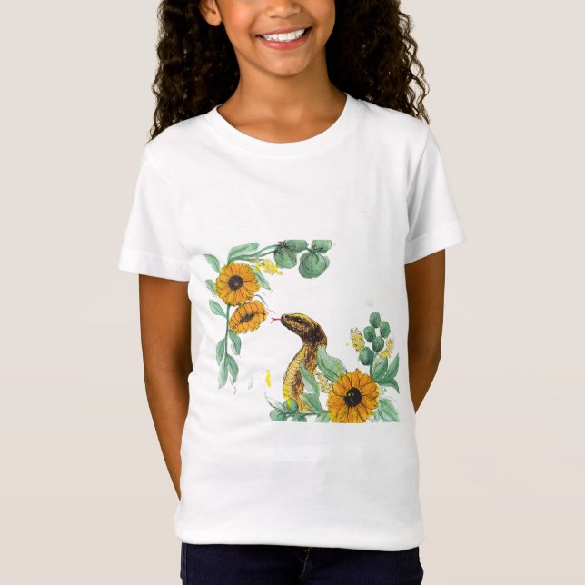 Sommerschlange in Sonnenblumen: Eine botanische Wa T-Shirt (Vorderseite)