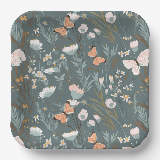 Sommerschmetterlinge und Wildblumen Pappteller (Vorderseite)