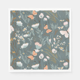 Sommerschmetterlinge und Wildblumen Serviette