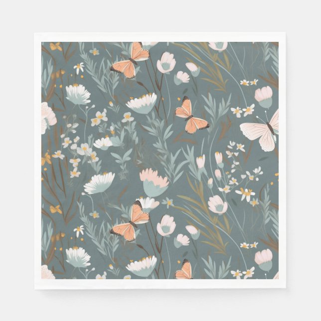 Sommerschmetterlinge und Wildblumen Serviette (Vorderseite)