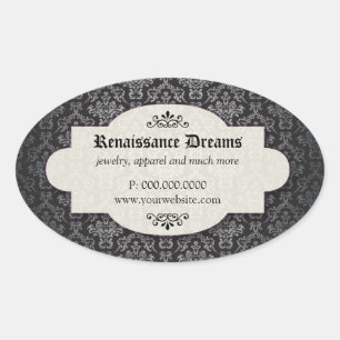Sommerschwarzer Damast Ovaler Aufkleber