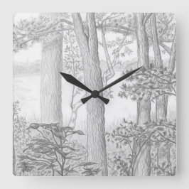 Sommersee mit Holz-Graphitstift Zeichnend Quadratische Wanduhr