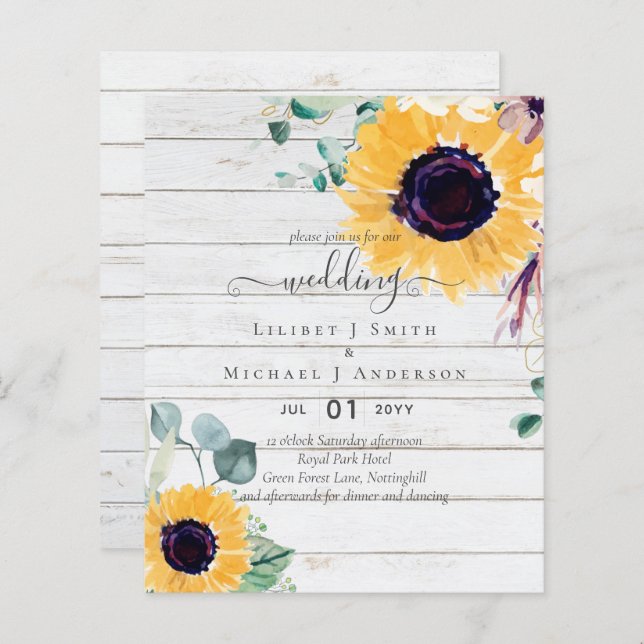 Sommersonnenblumen Eukalyptus Grüne Hochzeit (Vorne/Hinten)