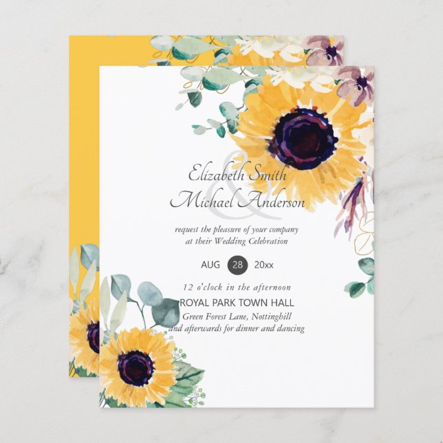 Sommersonnenblumen Eukalyptus Grüne Hochzeit (Vorne/Hinten)