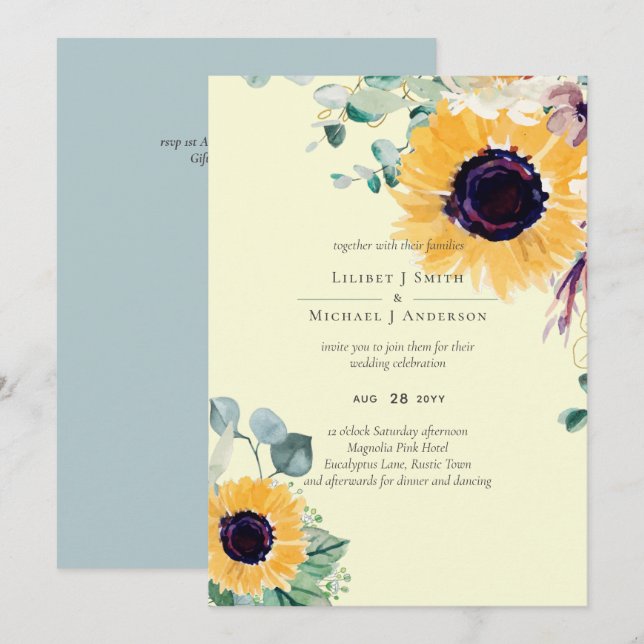 Sommersonnenblumen Eukalyptus Grüne Hochzeit (Vorne/Hinten)