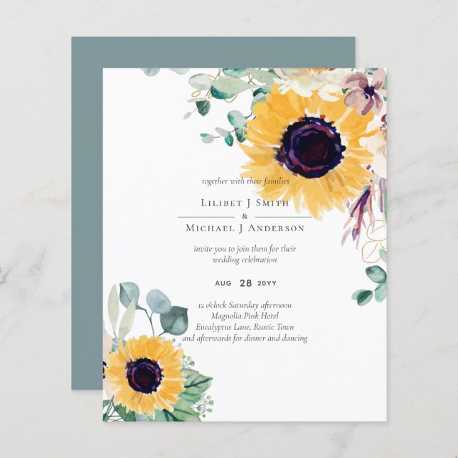 Sommersonnenblumen Eukalyptus Grüne Hochzeit (Vorne/Hinten)