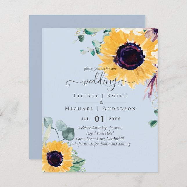 Sommersonnenblumen Eukalyptus Grüne Hochzeit (Vorne/Hinten)