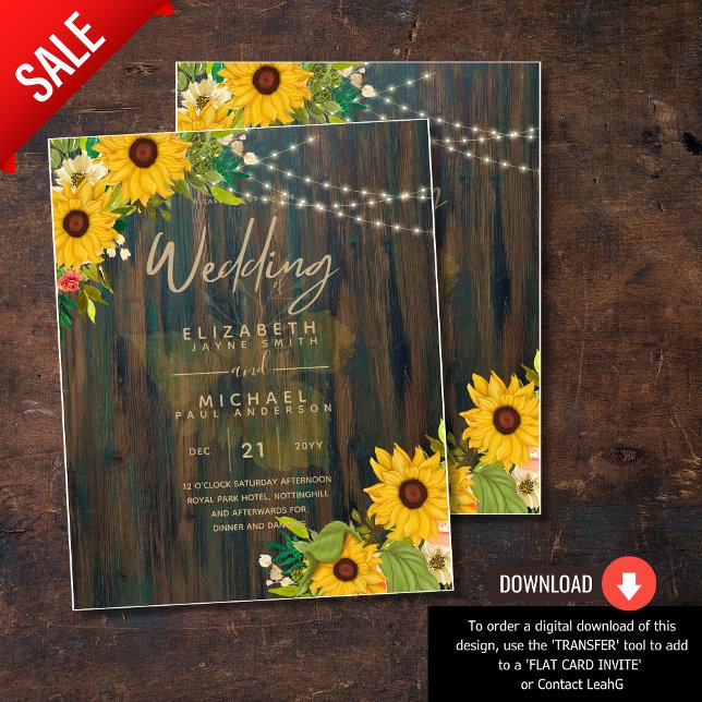 Sommersonnenblumen Rustikale Hochzeit einladen Flyer (Von Creator hochgeladen)