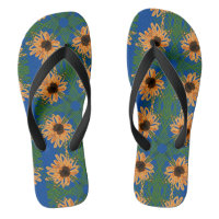 Sommersonnenblumen Zeichnend Muster Blau Flip Flop