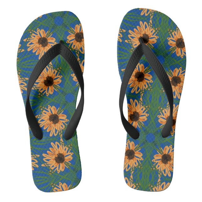 Sommersonnenblumen Zeichnend Muster Blau Flip Flop (Fußbett)