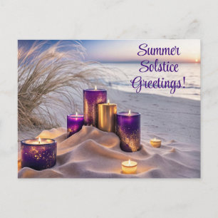 Sommersonnenwende-Grüße Kerzen am Strand Postkarte