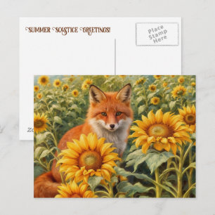 Sommersonnenwende Rotfuchs und Sonnenblumen Postkarte