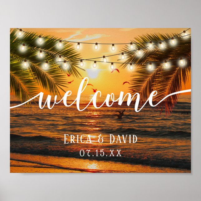 Sommersonntags-Hochzeitsempfang im tropischen Palm Poster (Vorne)