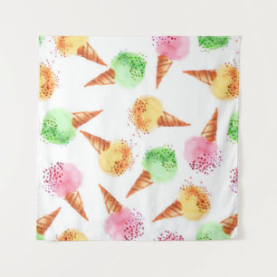 Sommersortiertes Eisdessert Farbe Aquarell Wandteppich