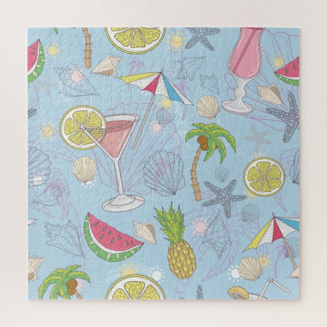 Sommerspass, Cocktail Nahtloses Muster. Puzzle (Vertikal)