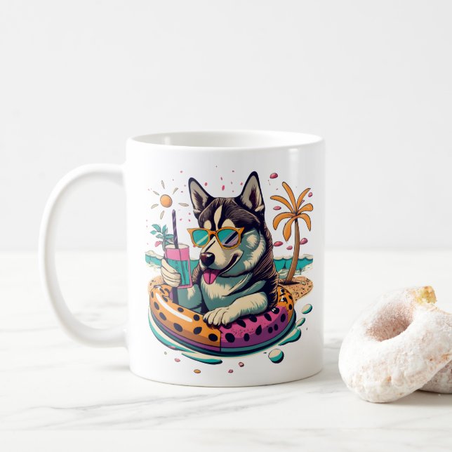 Sommerspass mit Niedlichem Coolen Husky Dog im Poo Kaffeetasse (Mit Donut)