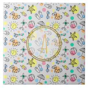 Sommerspass Mongram Beach Holiday Doodles Dekorati Fliese
