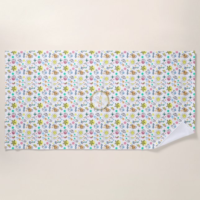 Sommerspass Mongram Beach Holiday Doodles Dekorati Strandtuch (Vorderseite)