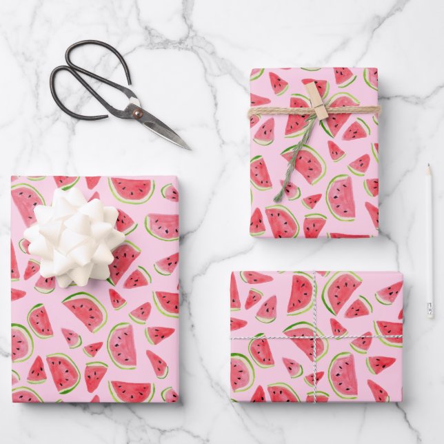Sommerspass Wasserfarbe Wassermelone Rosa Geschenk Geschenkpapier Set (Vorderseite)