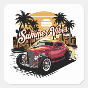 Sommerstimmung Klassiker Auto Quadratischer Aufkleber