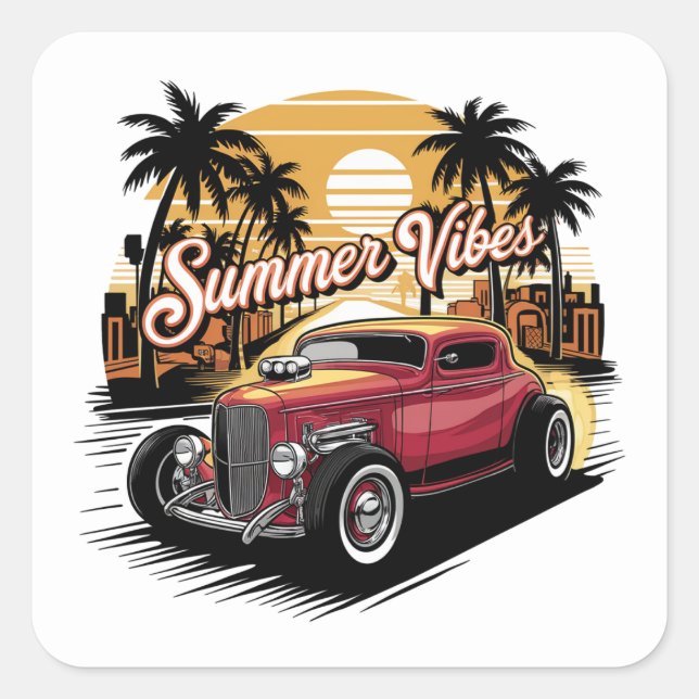 Sommerstimmung Klassiker Auto Quadratischer Aufkleber (Vorderseite)