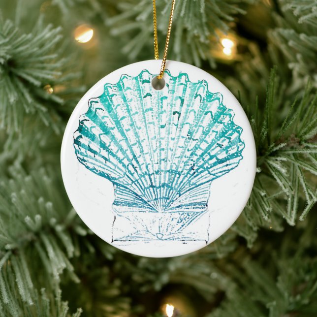 Sommerstrand aquamarin blaues Meerwasser Meerjungf Keramik Ornament (Baum)