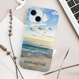 Sommerstrand Blau Personalisierter Name iPhone 15 Hülle