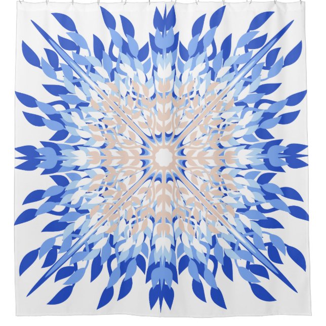 Sommerstrand blau rosa beigefarbene Blumen Duschvorhang (Vorderseite)