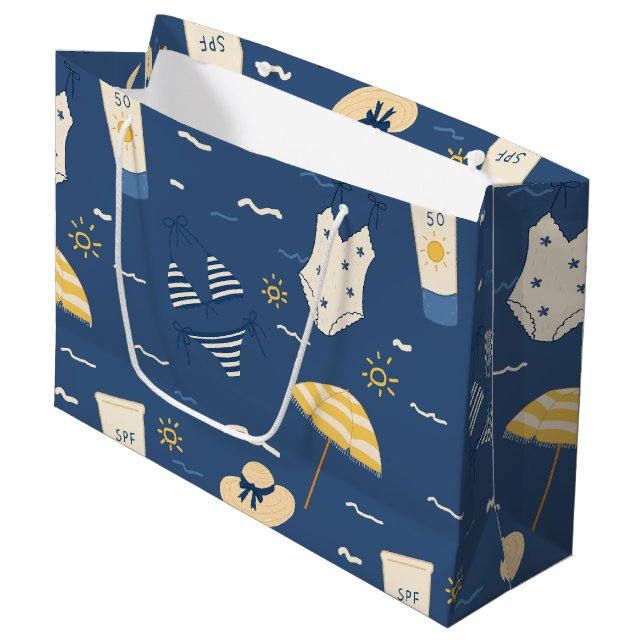 Sommerstrand Essentials Muster (4) Große Geschenktüte (Vorderseite Schrägansicht)