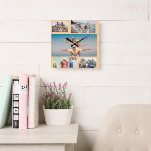 Sommerstrand-Familienfoto-Collagen-Design Quadratische Wanduhr