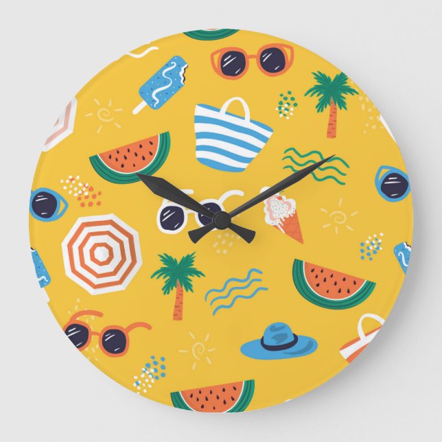 Sommerstrand: farbenfrohe, nahtlose Muster Große Wanduhr (Vorderseite)