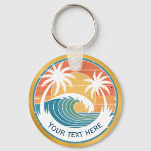Sommerstrand I Retro-Sonnenuntergang-Surf und Palm Schlüsselanhänger
