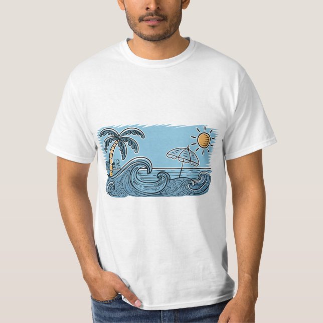 Sommerstrand-Illustration T-Shirt (Vorderseite)