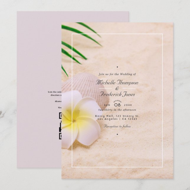 Sommerstrand QR-Code RSVP Hochzeit Einladung (Vorne/Hinten)