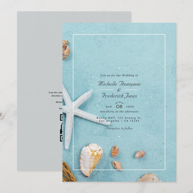 Sommerstrand QR-Code RSVP Hochzeit Einladung (Vorne/Hinten)