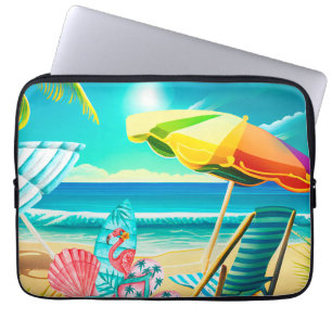 Sommerstrand-Schirme, Surfbrett und Baum Laptopschutzhülle