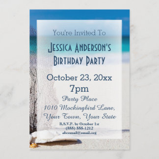 Sommerstrand Seashell Blue Tropical Geburtstag Einladung