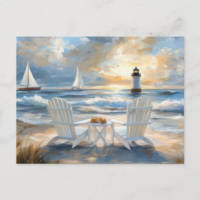 Sommerstrand Szene Küstenkunst Postkarte (Vorderseite)