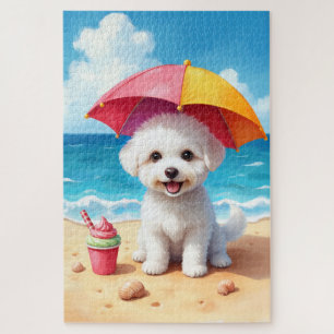 Sommerstrand Szene mit Bichon Frise Puzzle